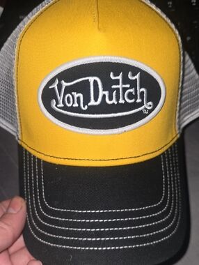 Von Dutch Yellow and Black Logo Trucker Hat Fits All Snapback